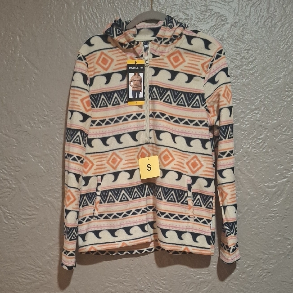 NEW.O'Neill Women's Blue and Cream Patterned Hoodie Size S